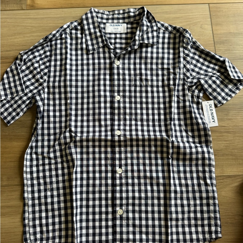 Navy Blue and White Casual Button Down Shirt